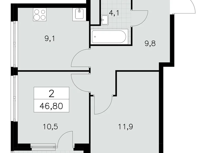 Квартира 2 комнаты 47 м² Юго-Западный административный округ, Россия