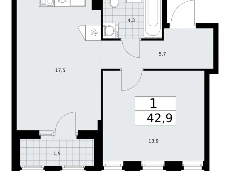 Appartement 1 chambre 43 m² Troïtsk, Russie