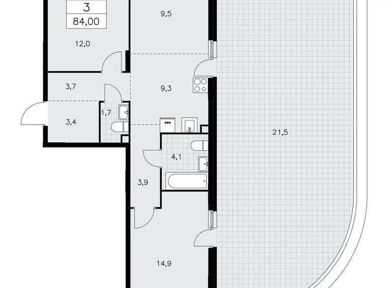 3 room apartment 84 m² Moscow, Russia