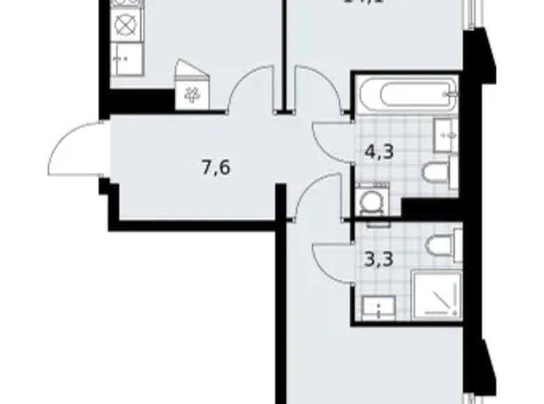 Mieszkanie 2 pokoi 59 m² Troick, Rosja