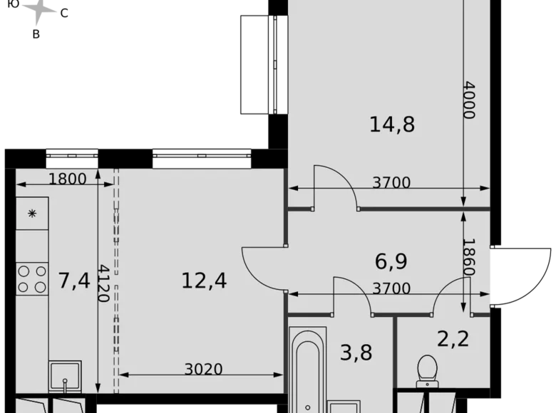 2 room apartment 48 m² Razvilka, Russia