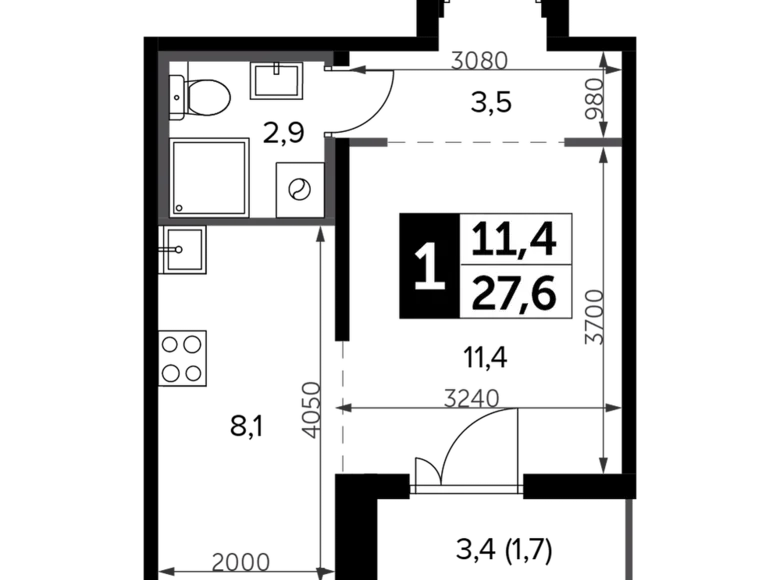 Estudio 1 habitación 28 m² Leninsky District, Rusia