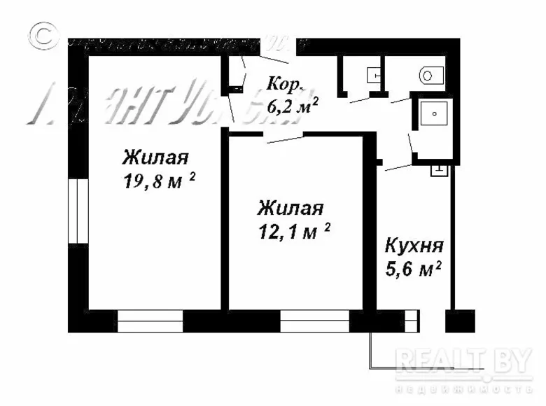 2 room apartment 47 m² Kobryn, Belarus