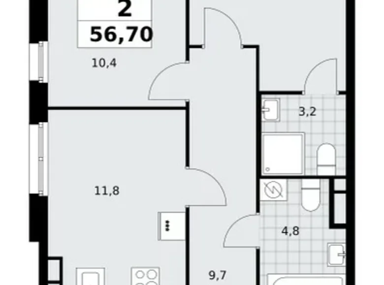 Appartement 2 chambres 57 m² Northern Administrative Okrug, Fédération de Russie