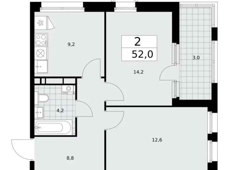 Apartamento 2 habitaciones 52 m² Moscú, Rusia