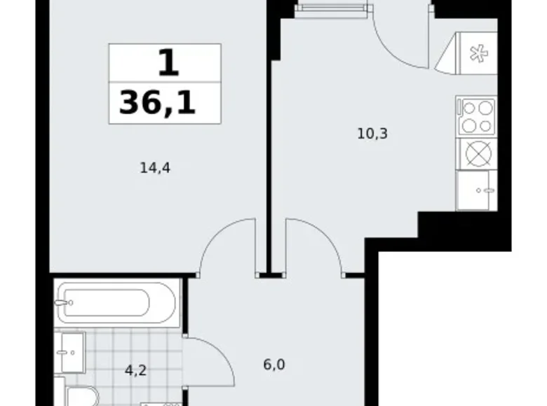 Квартира 1 комната 36 м² район Троицк, Россия