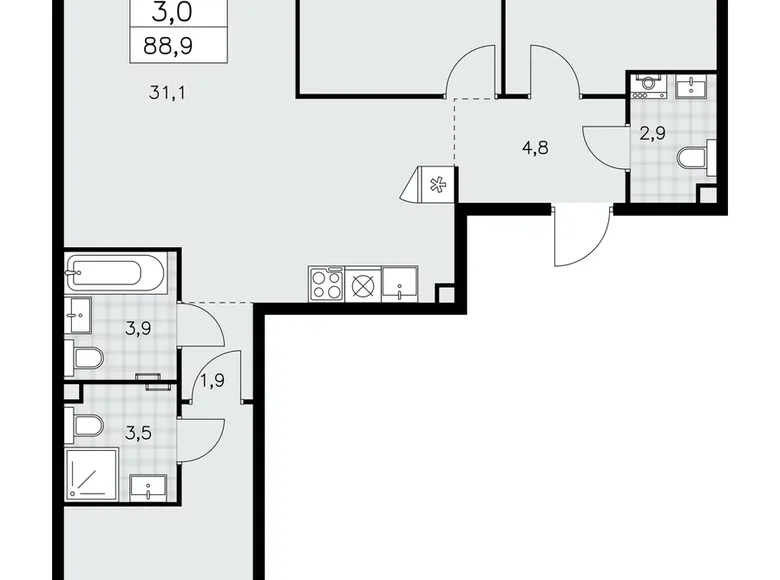 Appartement 3 chambres 89 m² poselenie Sosenskoe, Fédération de Russie