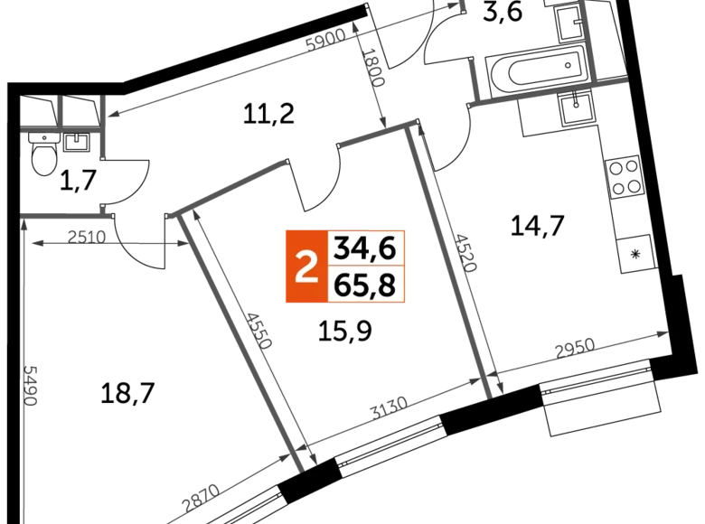 Квартира 2 комнаты 66 м² Развилка, Россия