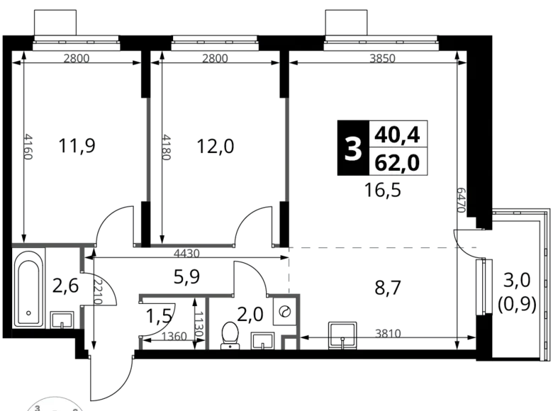 Квартира 3 комнаты 62 м² Potapovo, Россия