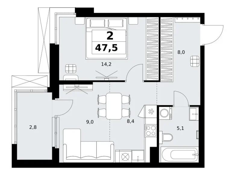 Wohnung 2 zimmer 48 m² Kommunarka, Russland