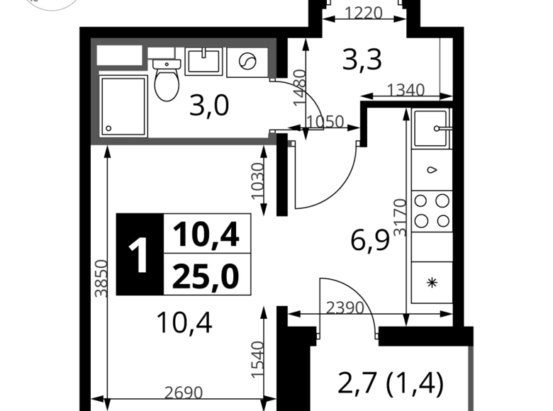 Studio 1 chambre 25 m² Khimki, Fédération de Russie