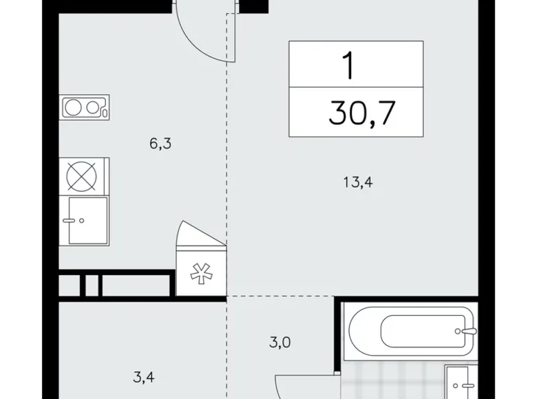 Mieszkanie 1 pokój 31 m² poselenie Sosenskoe, Rosja