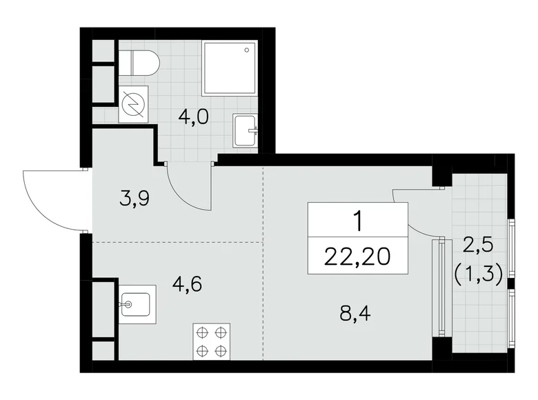 Wohnung 1 zimmer 22 m² Südwestlicher Verwaltungsbezirk, Russland