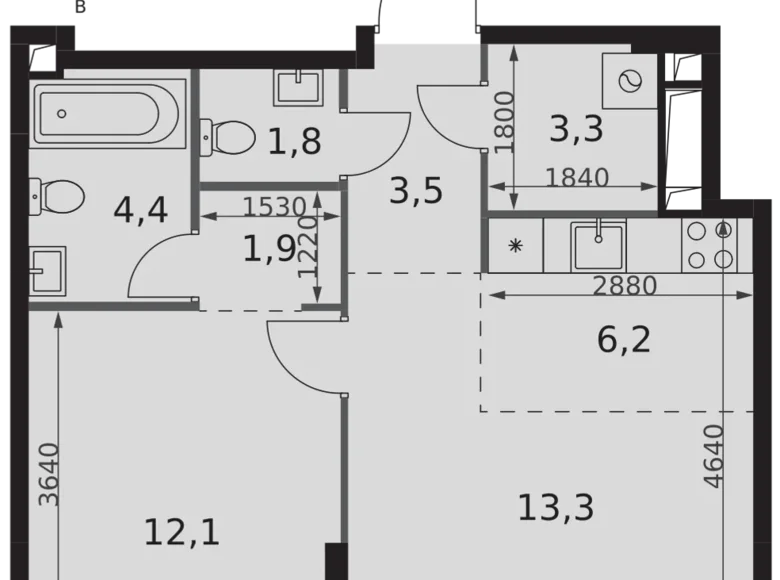 2 room apartment 47 m² Moscow, Russia