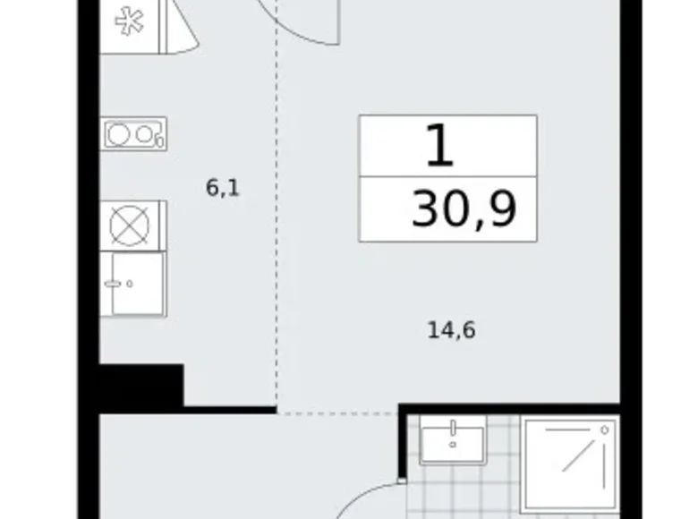 Mieszkanie 1 pokój 31 m² Troick, Rosja