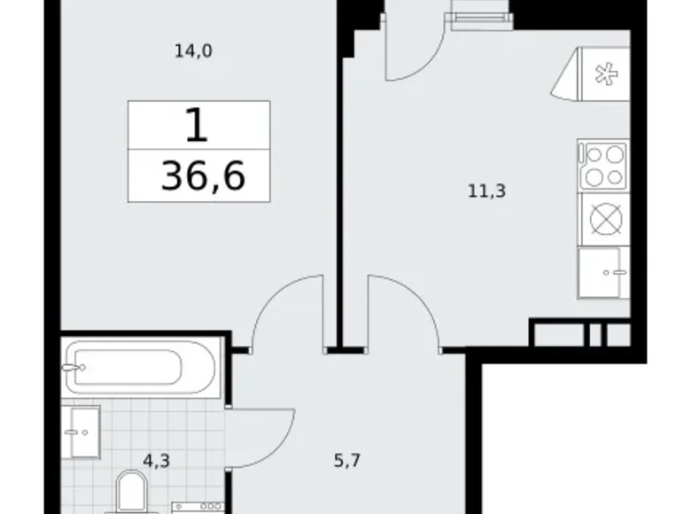 Mieszkanie 1 pokój 37 m² Wnukowo, Rosja