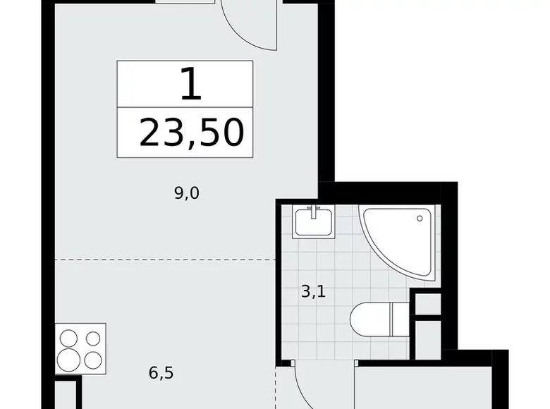 1 room apartment 24 m² Postnikovo, Russia