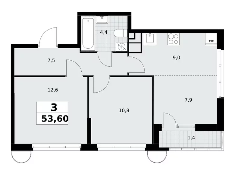 Appartement 3 chambres 54 m² Postnikovo, Fédération de Russie