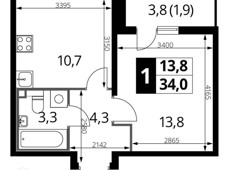 Mieszkanie 1 pokój 34 m² Nekrasovka District, Rosja