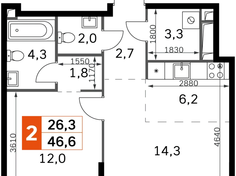 Appartement 2 chambres 47 m² North-Western Administrative Okrug, Fédération de Russie