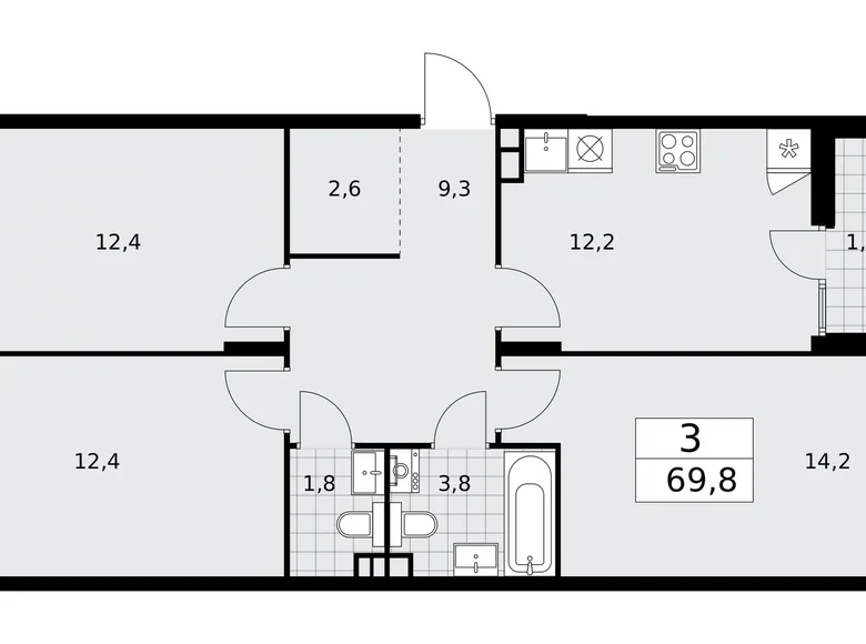 Mieszkanie 3 pokoi 70 m² poselenie Desenovskoe, Rosja