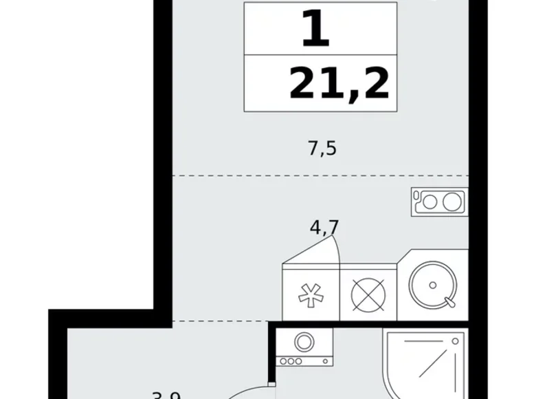 Квартира 1 комната 21 м² поселение Сосенское, Россия