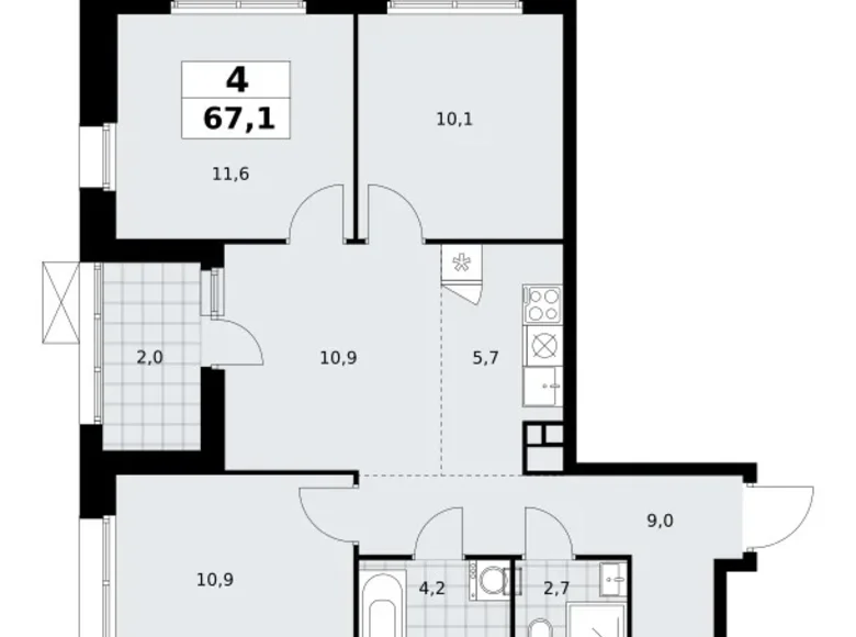 Apartamento 4 habitaciones 67 m² poselenie Sosenskoe, Rusia