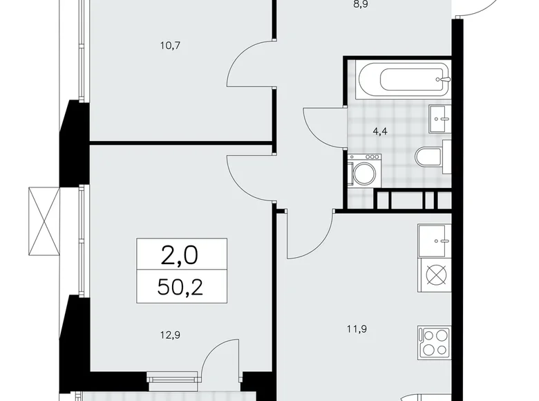 Mieszkanie 2 pokoi 50 m² poselenie Sosenskoe, Rosja