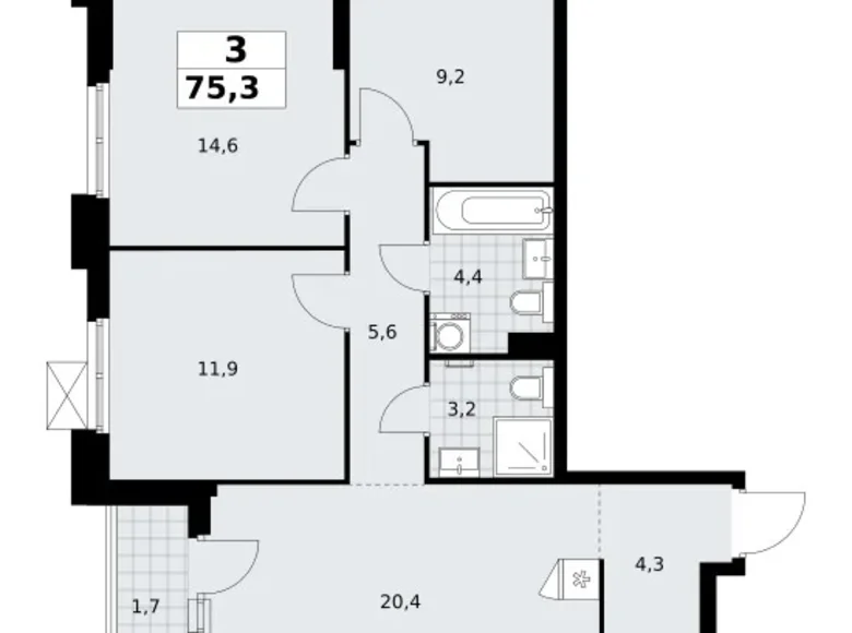 Квартира 3 комнаты 75 м² район Троицк, Россия