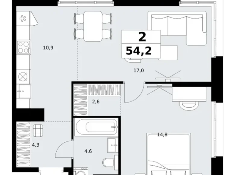 Квартира 2 комнаты 54 м² район Коммунарка, Россия