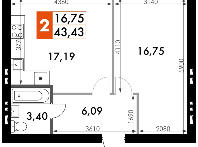 Квартира 1 комната 43 м² Наро-Фоминский городской округ, Россия