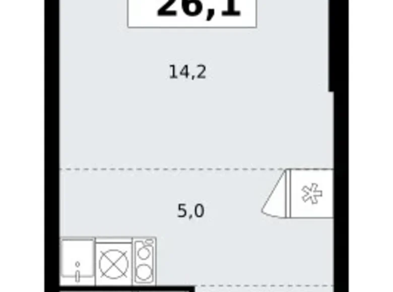 Квартира 1 комната 26 м² поселение Сосенское, Россия