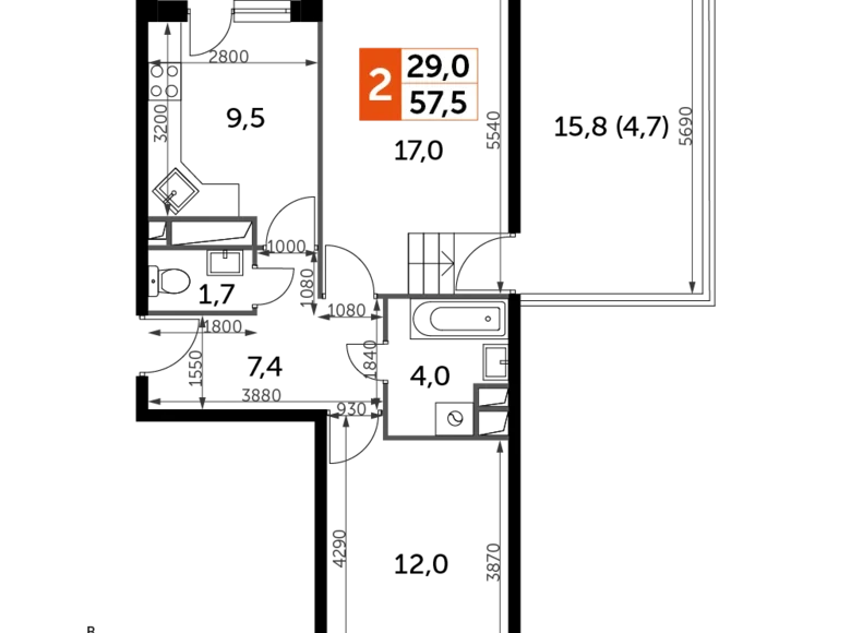 Wohnung 2 zimmer 57 m² Veshki, Russland