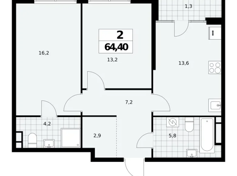 2 room apartment 64 m² Northern Administrative Okrug, Russia