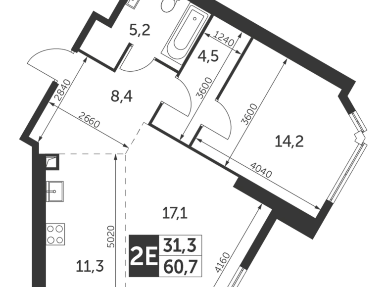 Apartamento 2 habitaciones 61 m² Konkovo District, Rusia