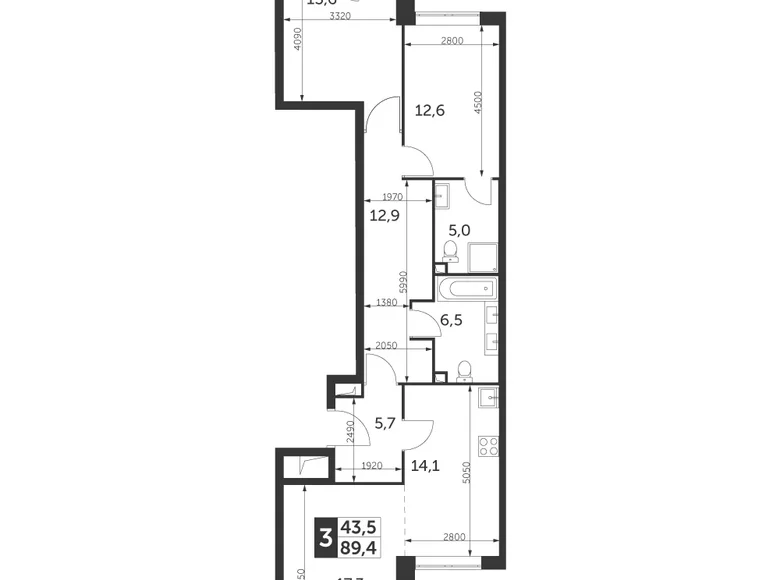 3 room apartment 89 m² North-Eastern Administrative Okrug, Russia