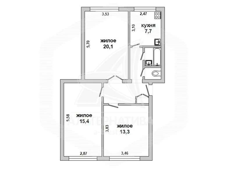 Квартира 3 комнаты 68 м² Ленинский, Беларусь