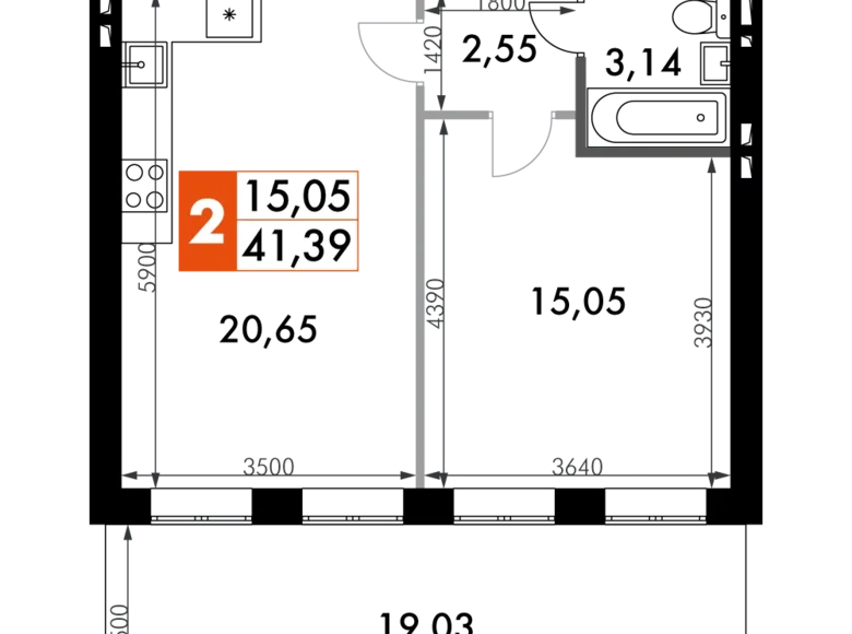 Mieszkanie 1 pokój 41 m² Naro-Fominskiy gorodskoy okrug, Rosja