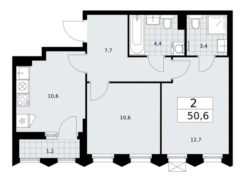 2 room apartment 51 m² Troitsk, Russia