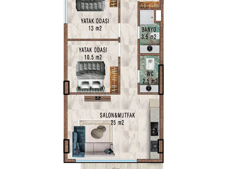 Apartamento 3 habitaciones 69 m² Alanya, Turquía