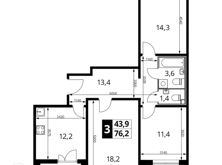 Квартира 3 комнаты 76 м² район Некрасовка, Россия