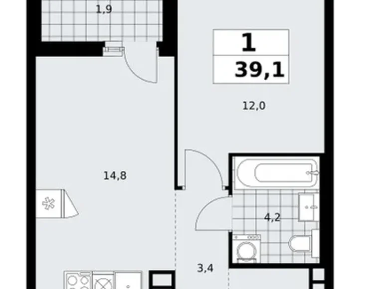 Mieszkanie 1 pokój 39 m² poselenie Sosenskoe, Rosja