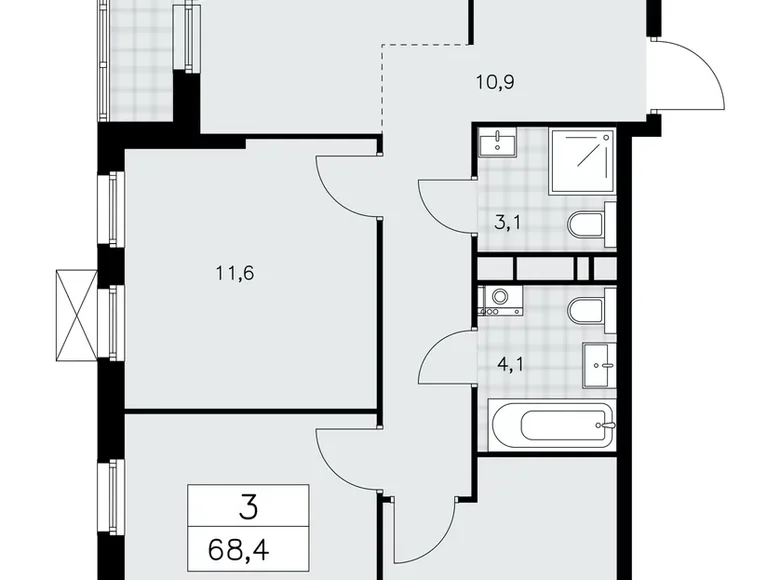 3 room apartment 68 m² Moscow, Russia