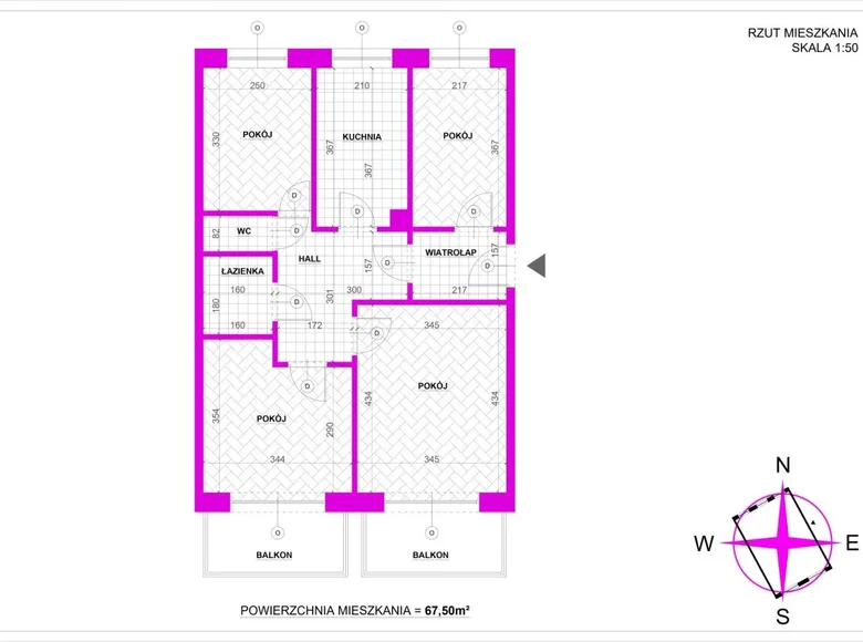 Mieszkanie 4 pokoi 68 m² Kraków, Polska