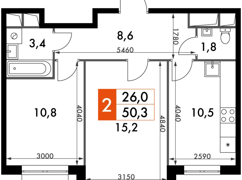 Wohnung 2 zimmer 50 m² Razvilka, Russland