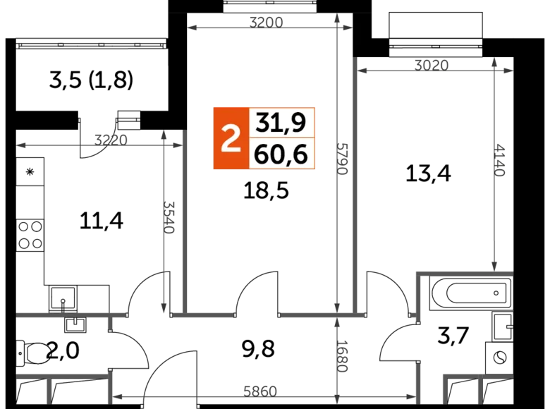 Apartamento 2 habitaciones 61 m² Razvilka, Rusia