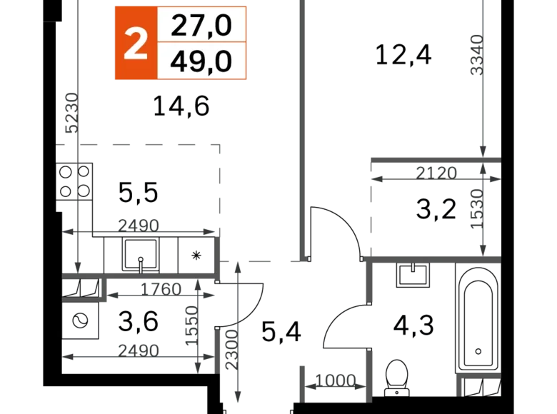 Wohnung 2 zimmer 49 m² Nordwestlicher Verwaltungsbezirk, Russland