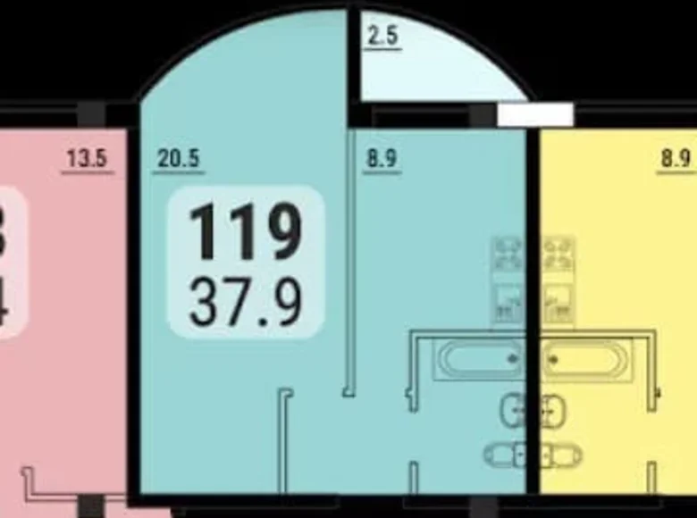 Квартира 1 комната 38 м² Одесса, Украина