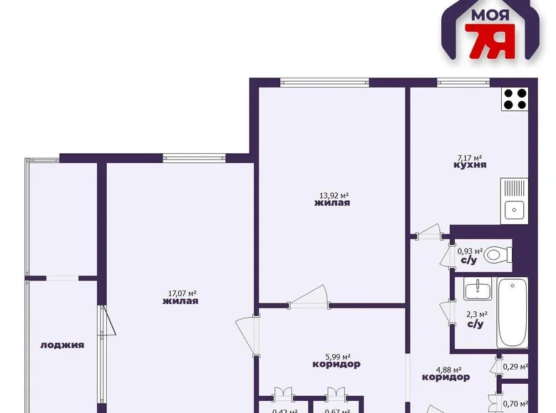 Квартира 2 комнаты 59 м² Минск, Беларусь