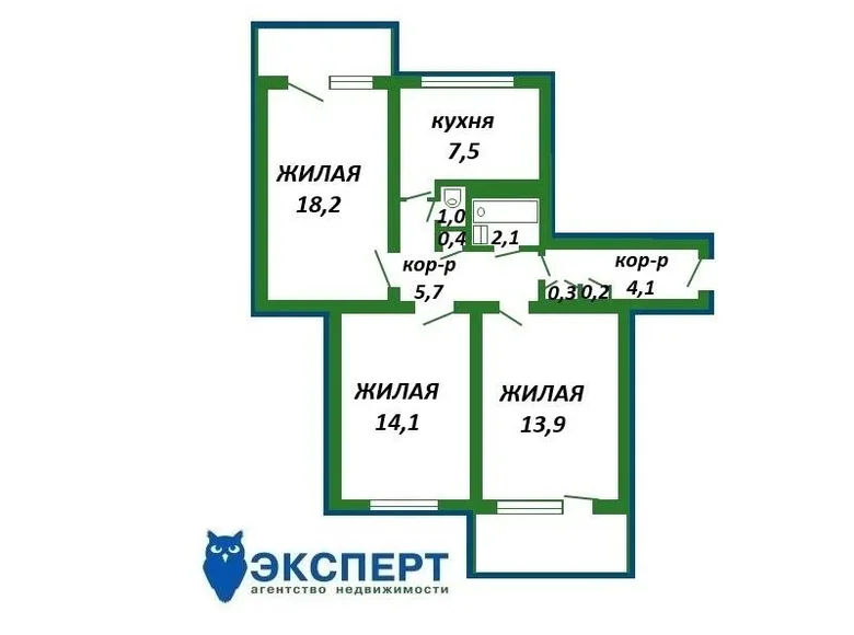 Квартира 3 комнаты 68 м² Минск, Беларусь